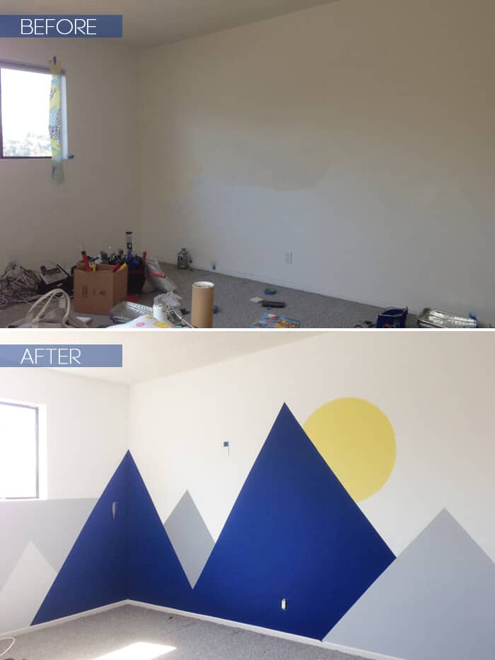Joy Nursery_Emily Henderson_Wall Landscape Mural_before after copy