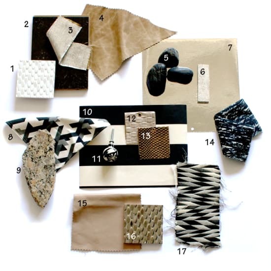 Black and gold materials board