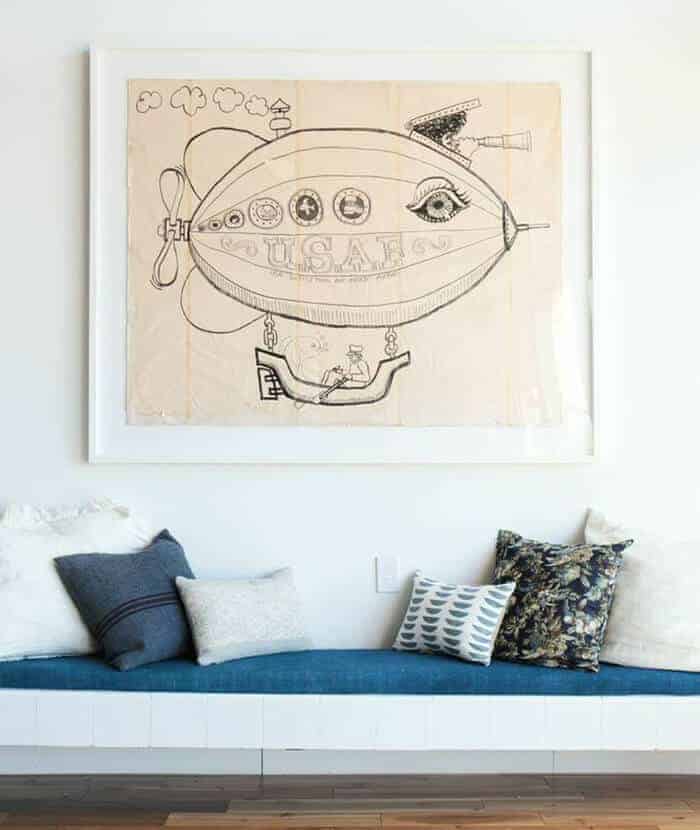 Pillows_ Bench Midcentury Modern Emily Henderson_Blue Neutrals Creams Whites