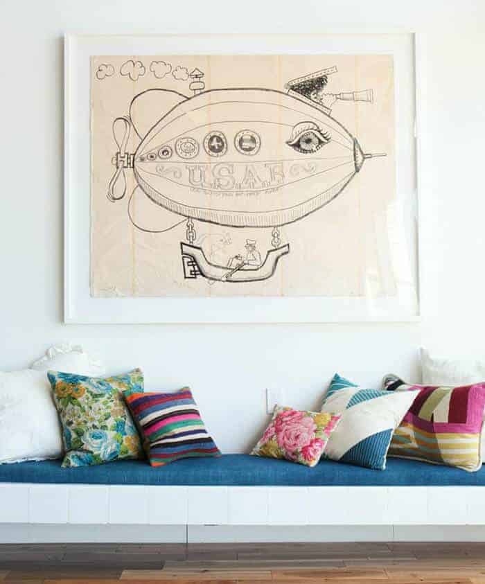 Pillows_ Bench Midcentury Modern Emily Henderson_Blue Pink Floral Green White