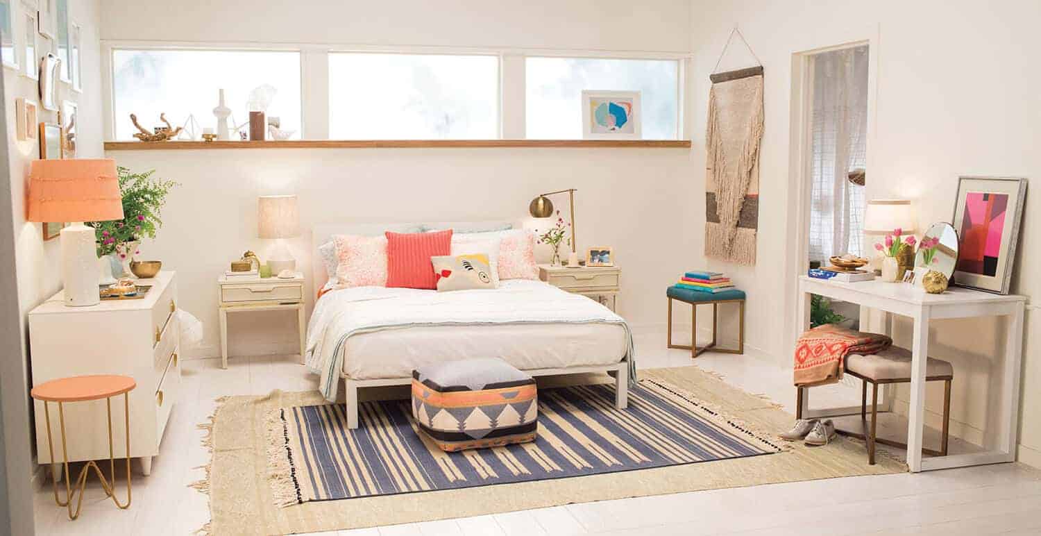 Target Emily Henderson_bedroom_white blue orange casual calm bedroom