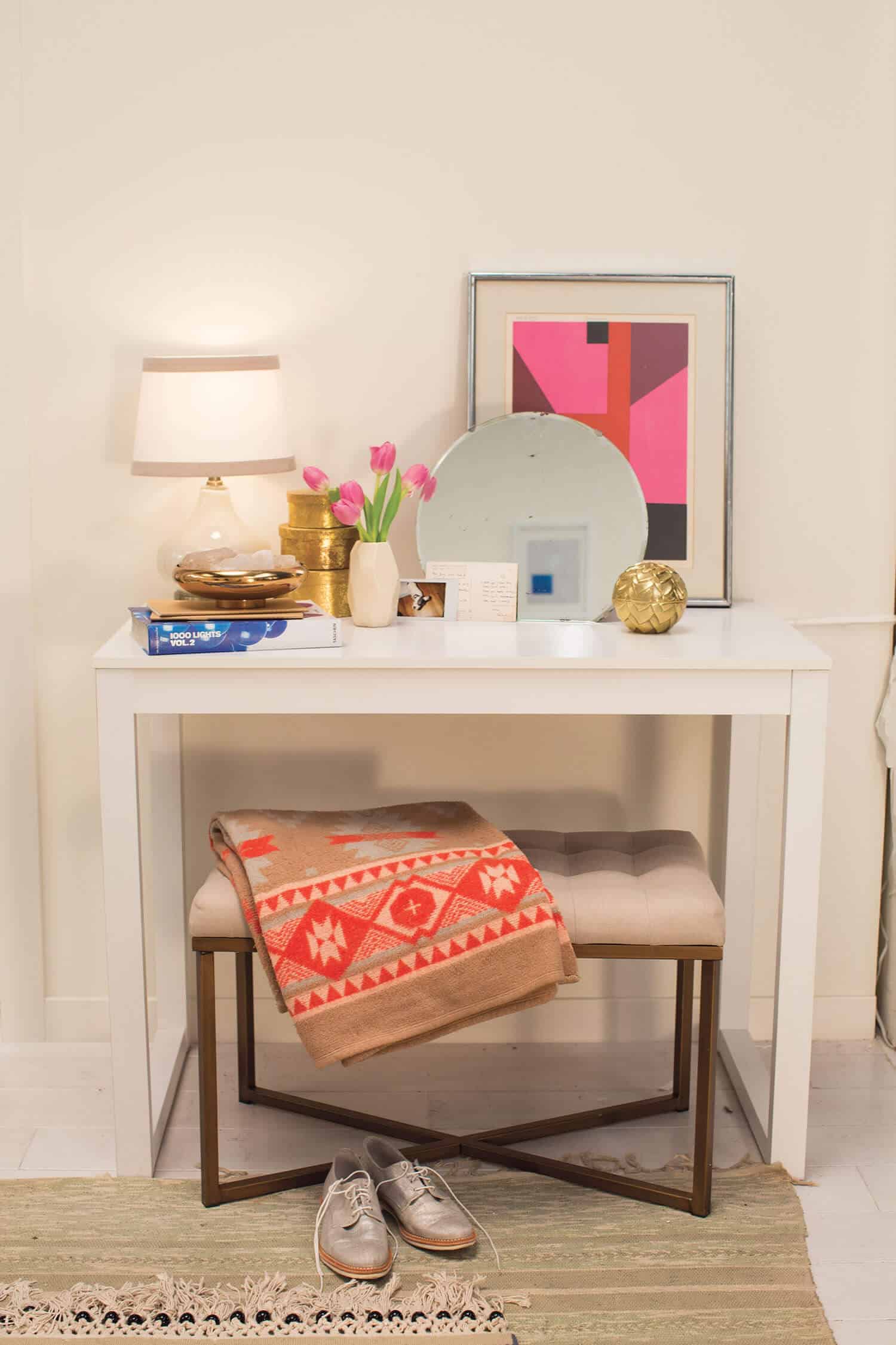 Target Emily Henderson_bedroom_white desk blue orange vanity