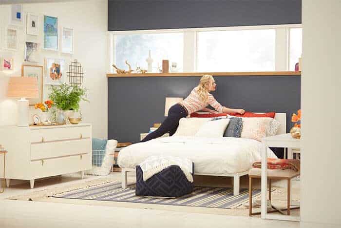 Target Emily Henderson_bedroom_whiteblue orange casual calm bed styling1