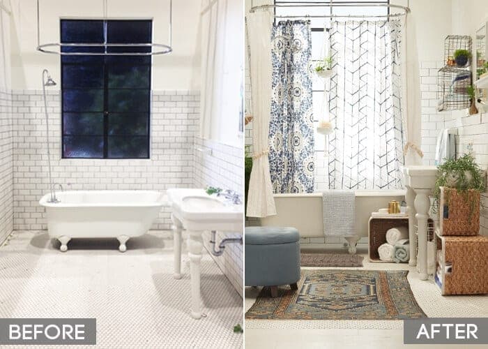 Target_Emily Henderson_Bathroom_Blue White Green Eclectic Bohemian_before and after
