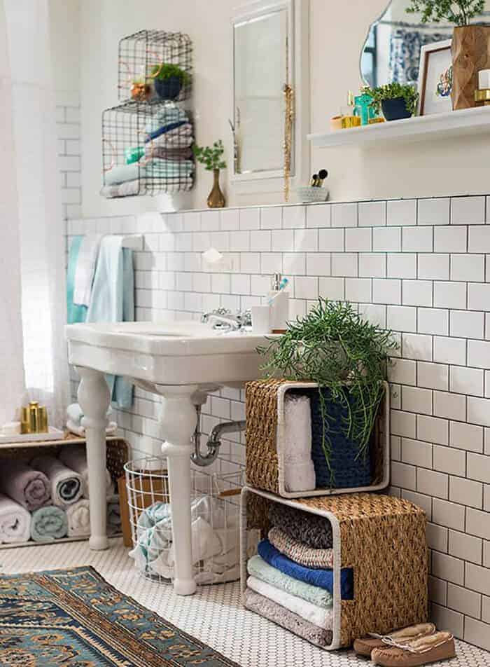 Target_Emily Henderson_Bathroom_Blue White Green Eclectic Bohemian_mirror wall with sink