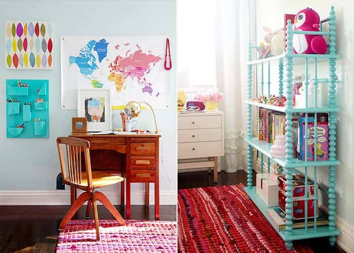 Tween Girls Bedroom_Blue Pink Orange Poppy Fun_Emily Henderson_Side by Side