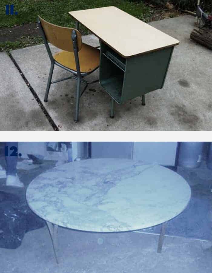 Vintage Desk and Marble and Brass Table