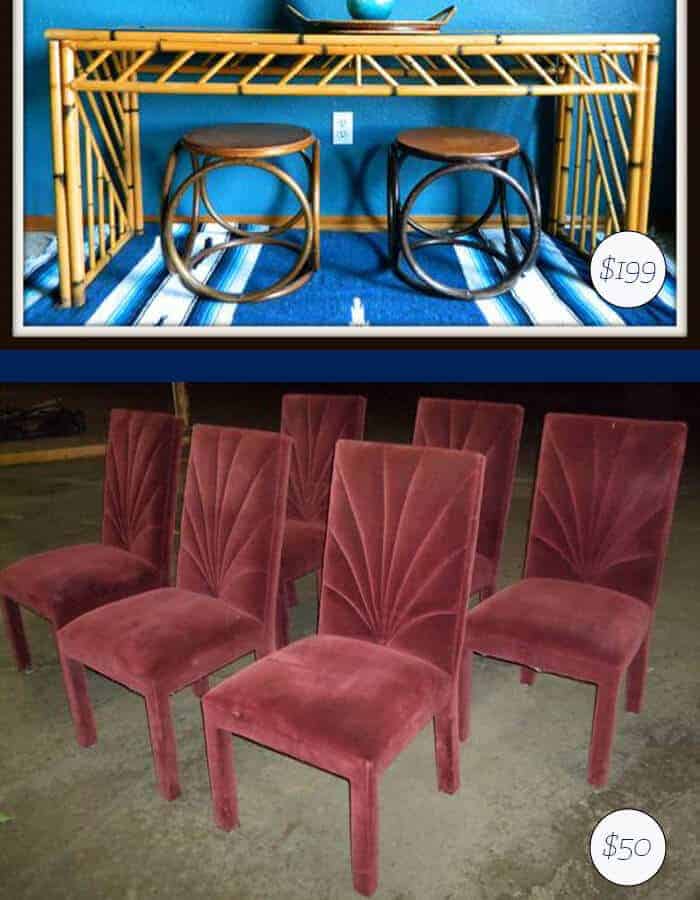 Vintage Dining Chairs and Bamboo Credenza