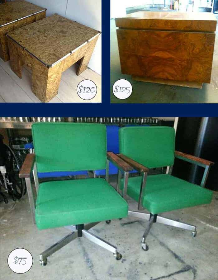 Vintage Side Table and Desk Chairs