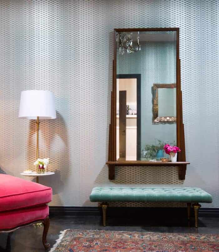 artdecomirrorturquoisetuftedbench