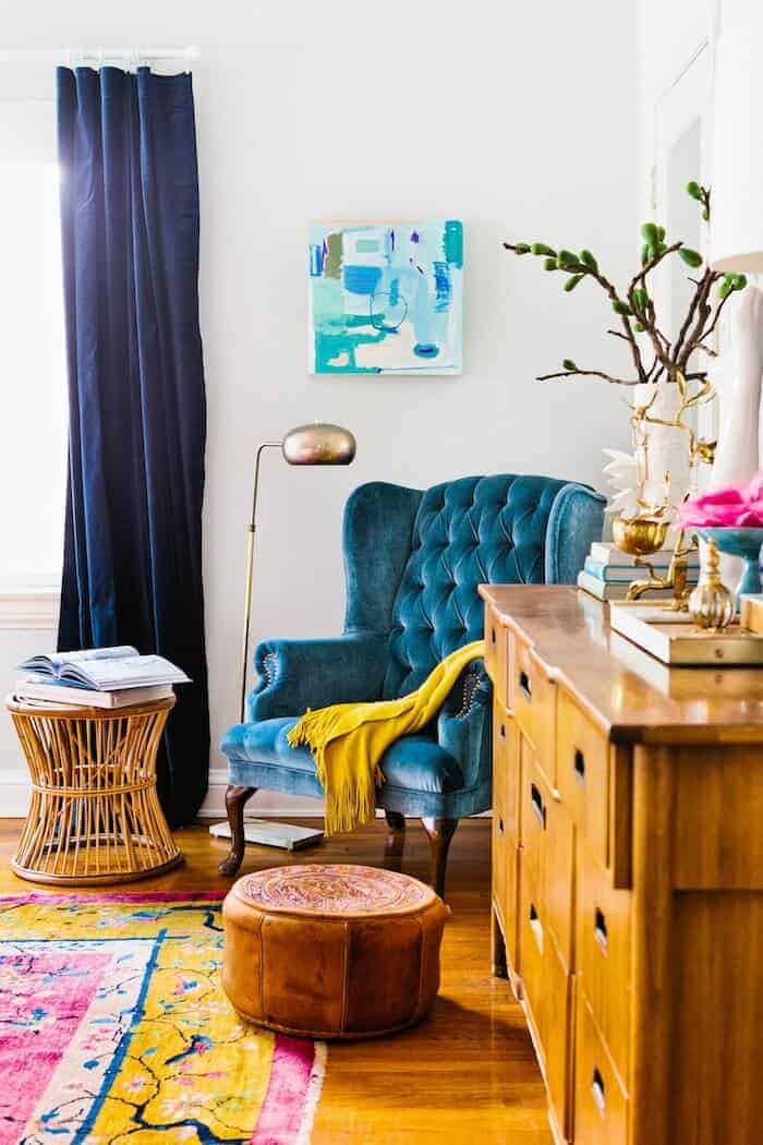 blue tufted chair