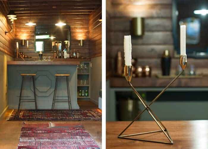 mancave_rustic_bar_stools_gold_candelabra