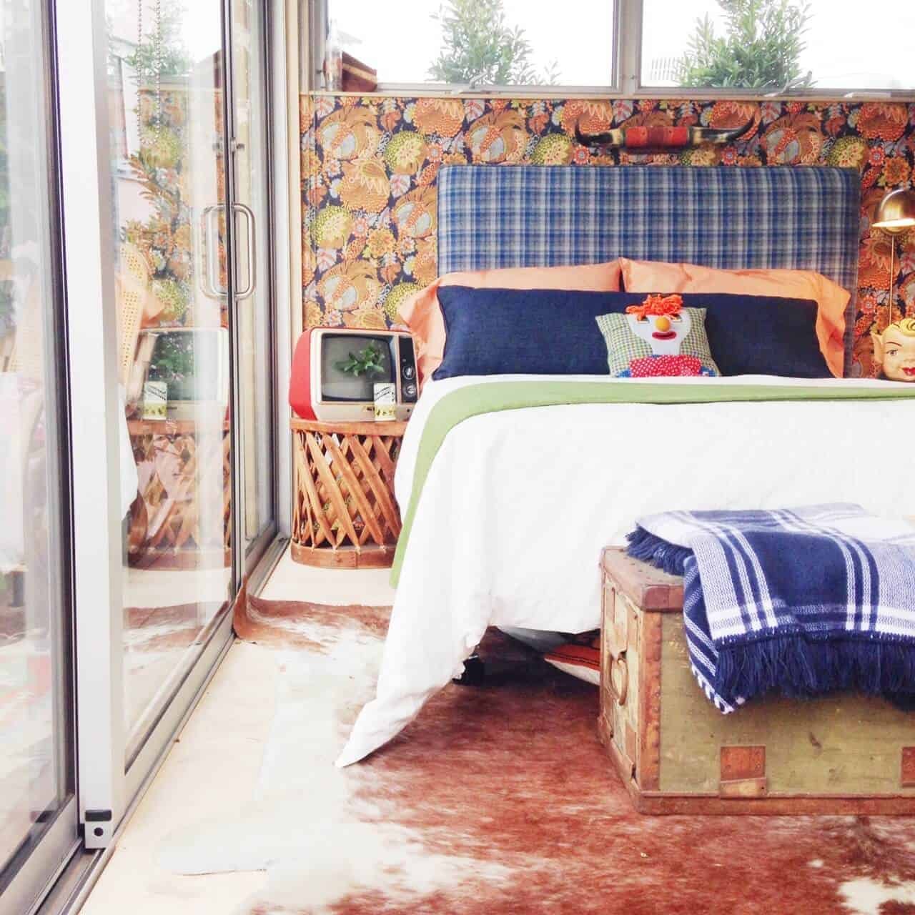 vintage plaid headboard